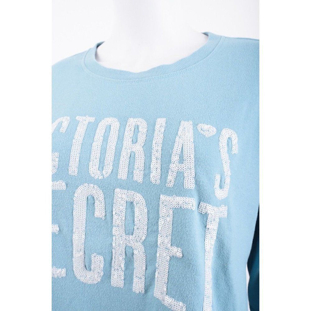 Victorias Secret Womens Sweatshirt Blue White Sequin Spellout Logo M Medium - Picture 4 of 6